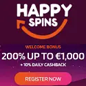 HappySpins Casino 200% up to €1,000 welcome bonus + 10% daily cashback. Plus, free spins, no deposit bonus, cashback, free bets, sportsbook promotions, tournaments, and VIP program.