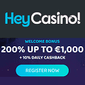 HeyCasino 200% up to €1,000 welcome bonus + 10% daily cashback. Plus, free spins, no deposit bonus, cashback, free bets, sportsbook promotions, tournaments, and VIP program.