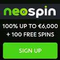 Neospin Casino 100 no deposit free spins + 100% up to €6,000 Welcome Bonus + 100 free spins bonus code: NEO100. Bonus Wheel, High Roller Bonus, Reload Bonus, Daily Cashback, Loyalty Program, and Tournaments.