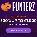 Punterz Casino 200% up to €1,000 welcome bonus + 10% daily cashback. Plus, free spins, no deposit bonus, cashback, free bets, sportsbook promotions, tournaments, and VIP program.