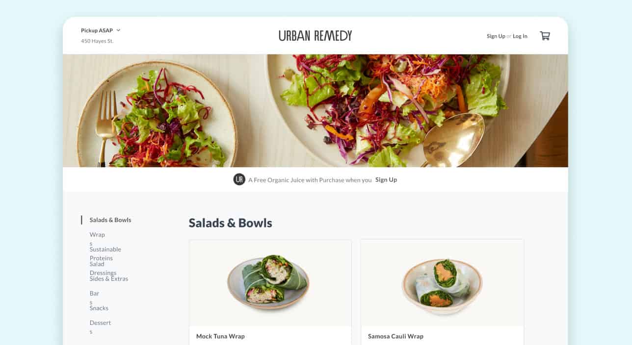 Mockup of Thanx web ordering example