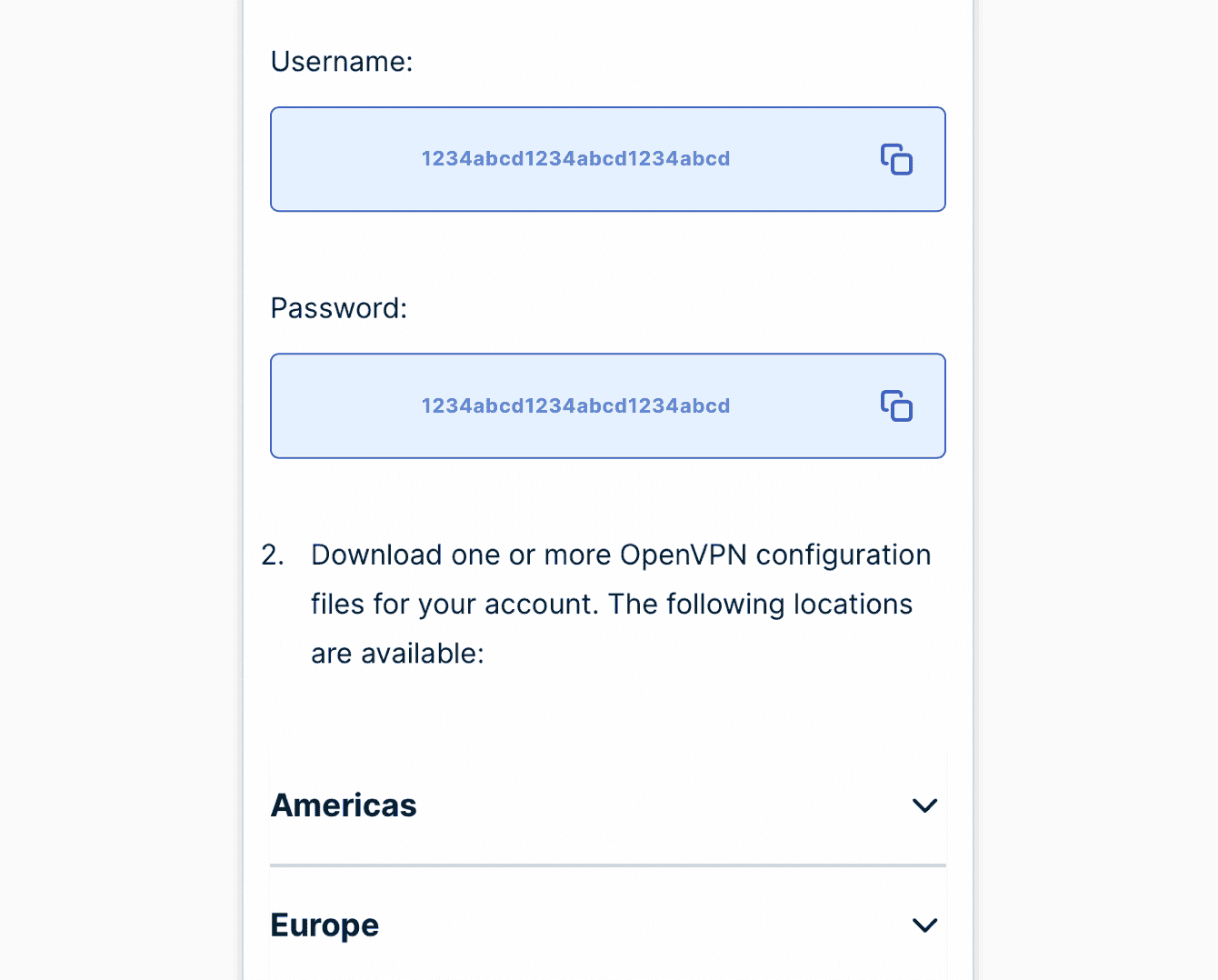 On the right, with OpenVPN already selected for you, you will see your username, password, and a list of OpenVPN configuration files.