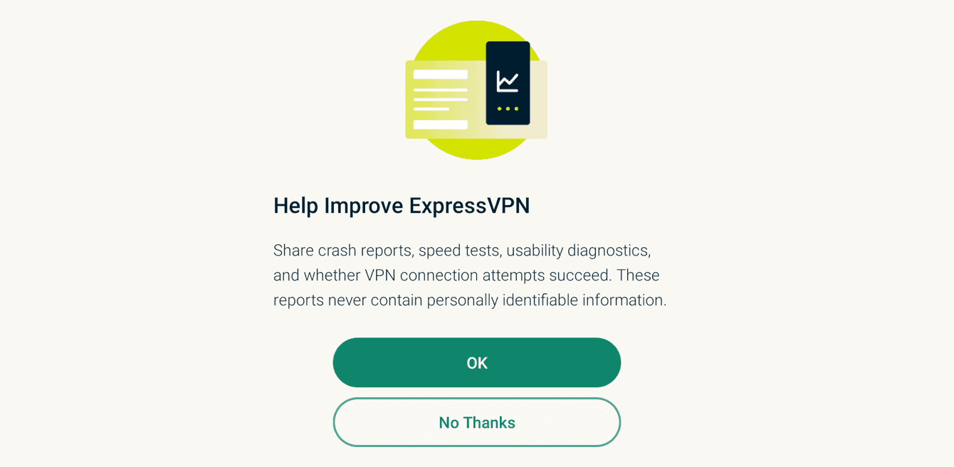 Select your preference for helping improve ExpressVPN.