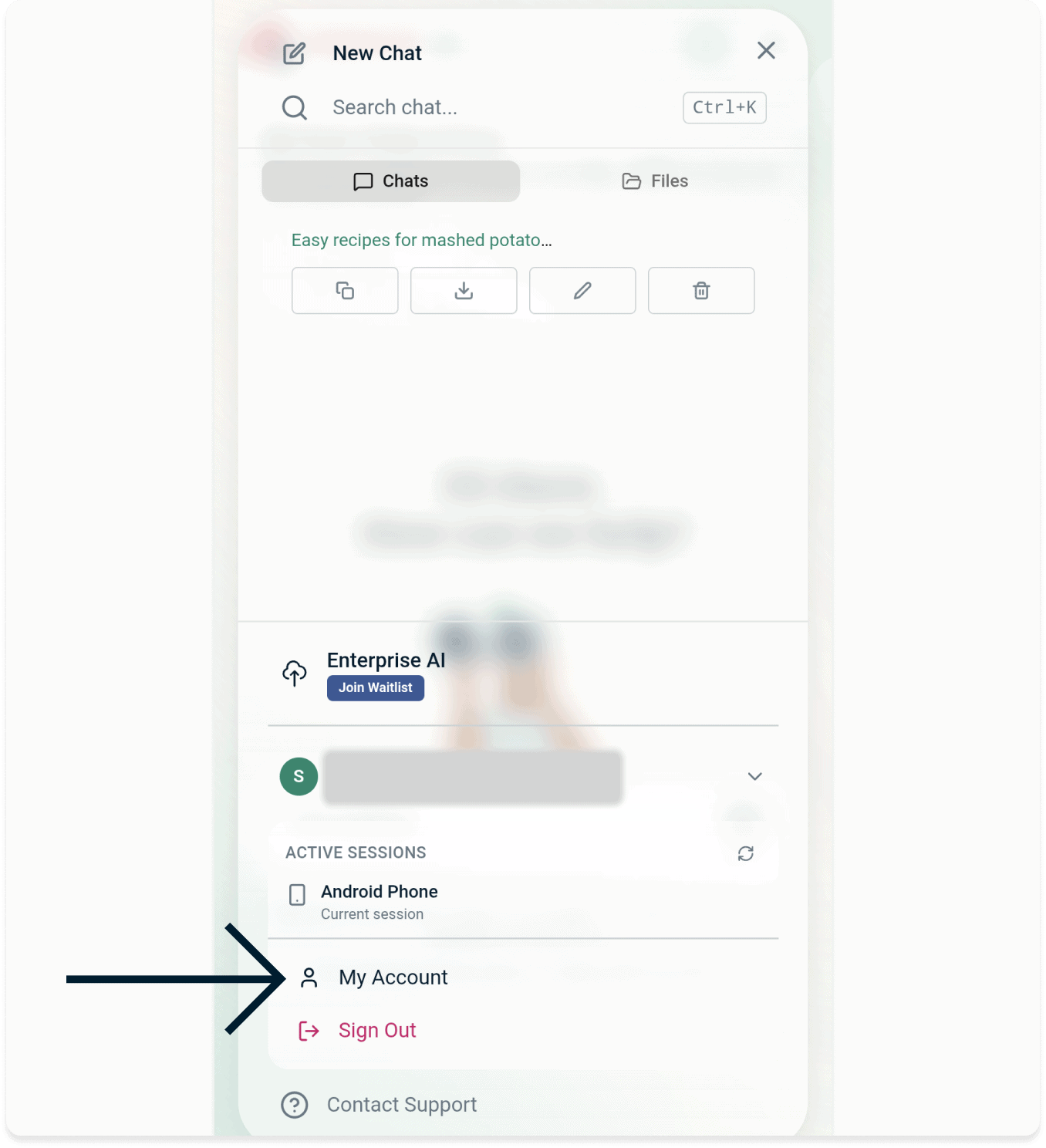An arrow points to My Account on ExpressAI for mobile browsers.