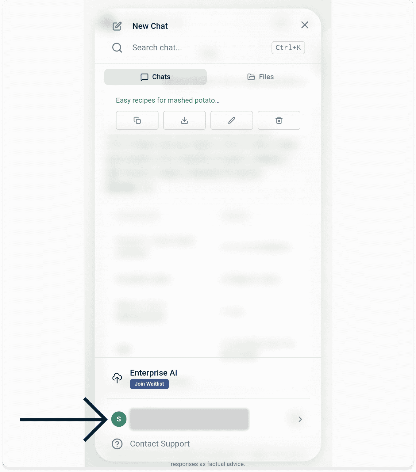 An arrow points to the user's email address at the bottom of the toolbar on the mobile version of ExpressAI.