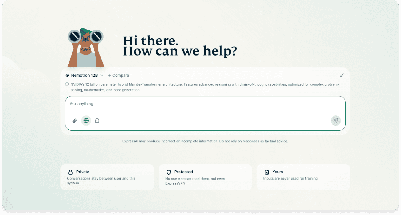 Screenshot of the ExpressAI chat window with web search enabled.