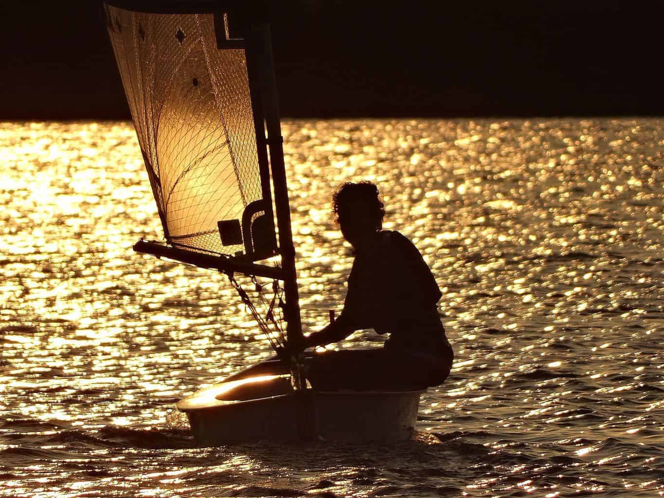 Viola 14 Canoe sailed by Ms Viola herself - moody sunset close up