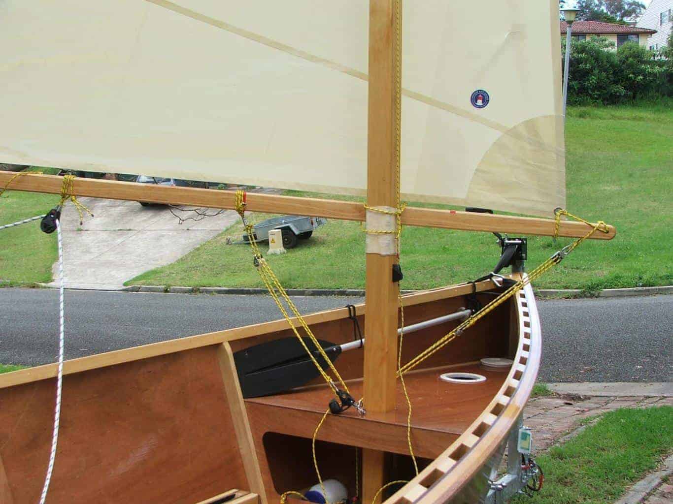 Paulownia framed Goat Island Skiff for massive weight savings. Hull around 100lbs. storerboatplans.com