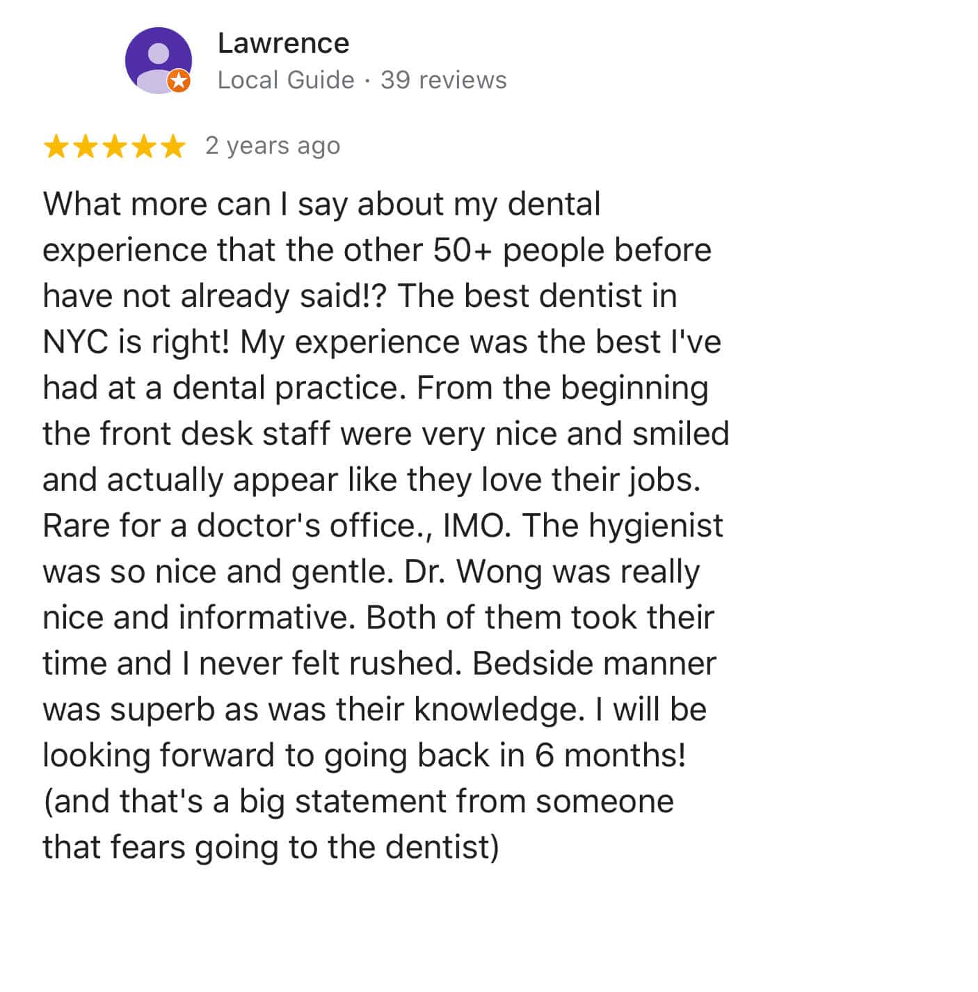 Best Dentist NYC picture of 5 star review of Sachar Dental NYC