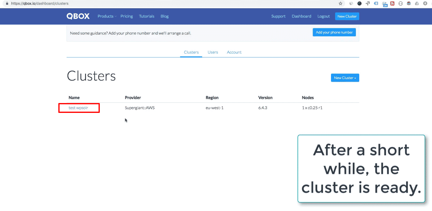 Qbox Elasticsearch: new cluster created