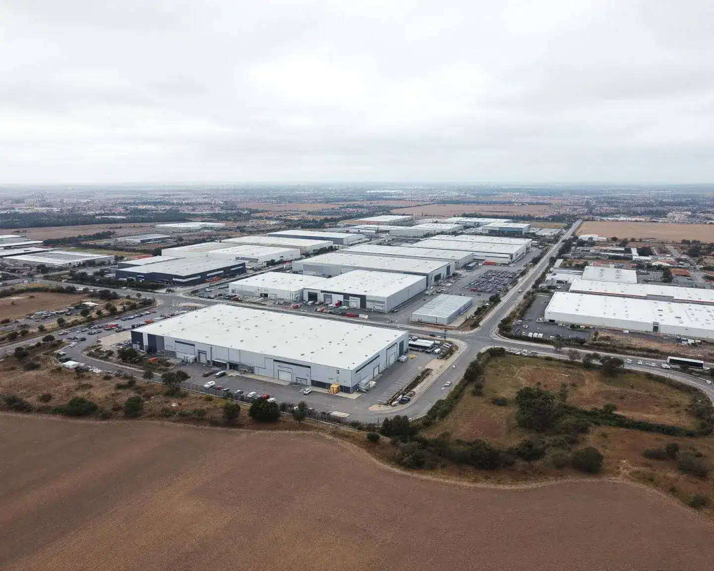 Vista aérea del Polígono Industrial Saprelorca con naves logísticas e industriales en Lorca Murcia