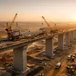 Vídeo aéreo de obra civil en hora dorada con dron Inspire 3 estabilizado en gimbal de tres ejes