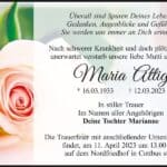 Traueranzeige Maria Attig
