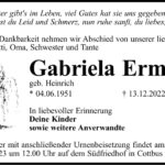 Traueranzeige Gabriela Ermler, geb. Heinrich
