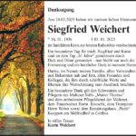 Traueranzeige Siegfried Weichert