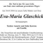 Traueranzeige Eva-Maria Glaschick