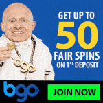Bgo Casino - 50 free spins bonis - no max cashout & no wagering! Bgo Casino banner 250 x 250
