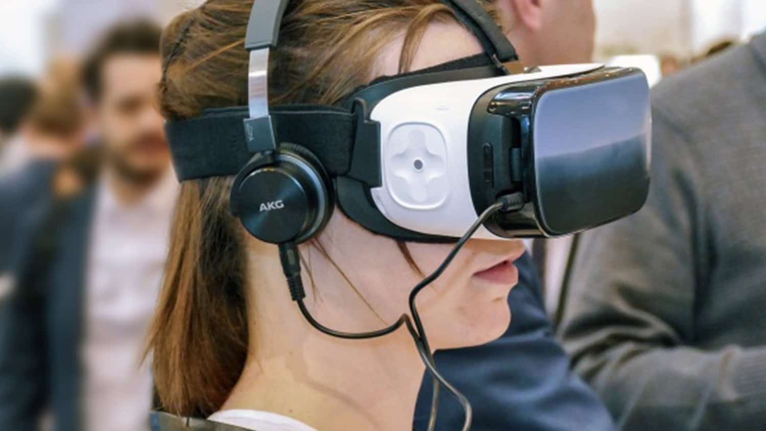 Virtual reality headset in use