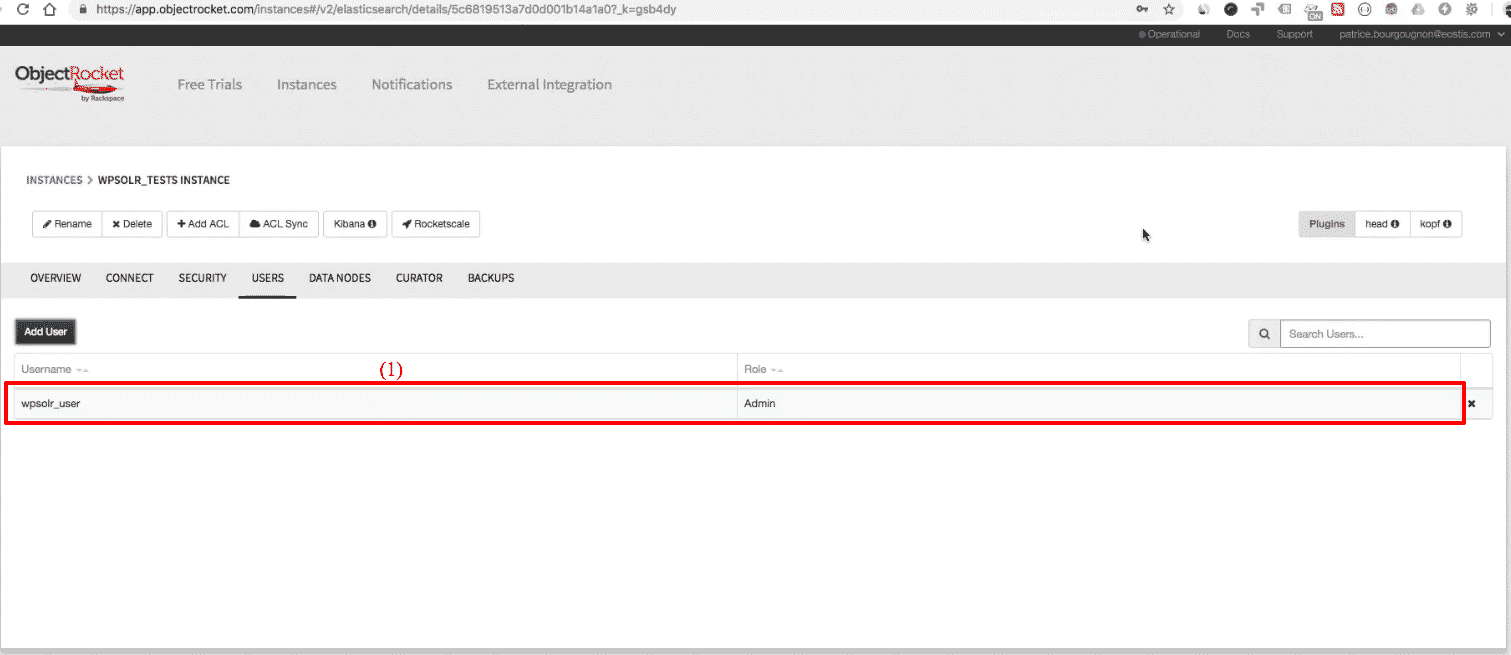 ObjectRocket Elasticsearch: cluster user ready
