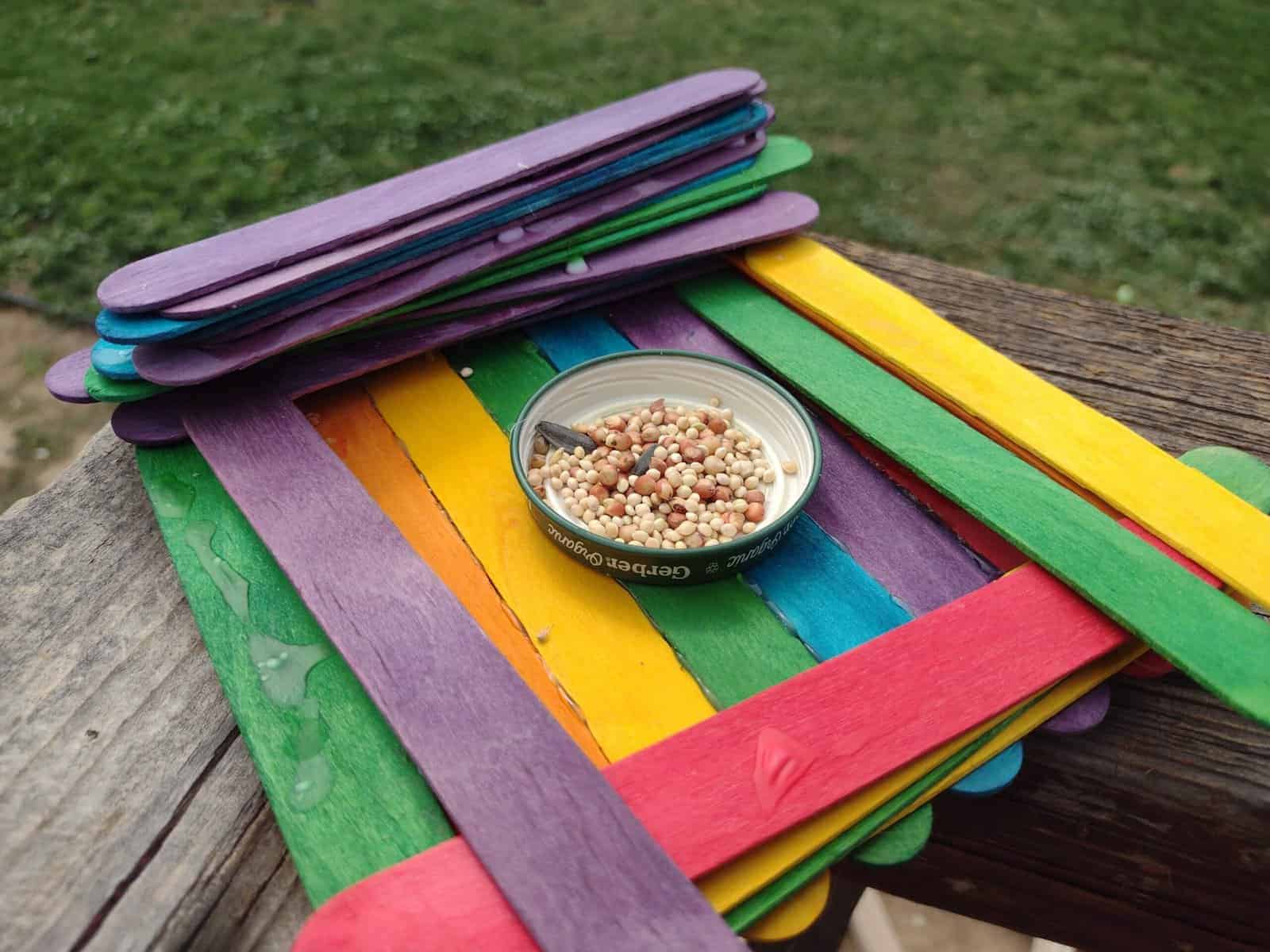 Popsicle Stick Bird Feeder Made With a Toddler