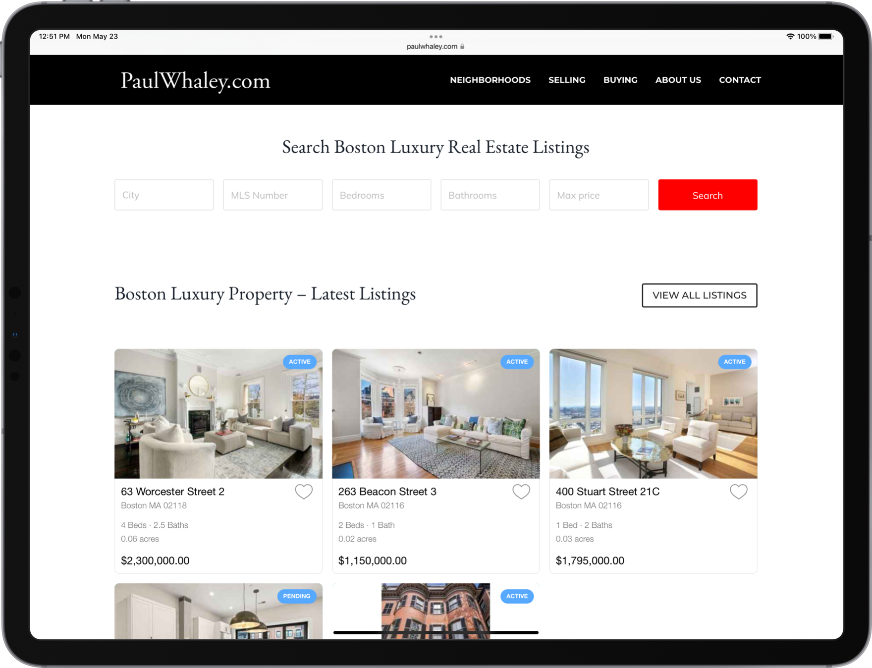 WordPress IDX example website on iPad