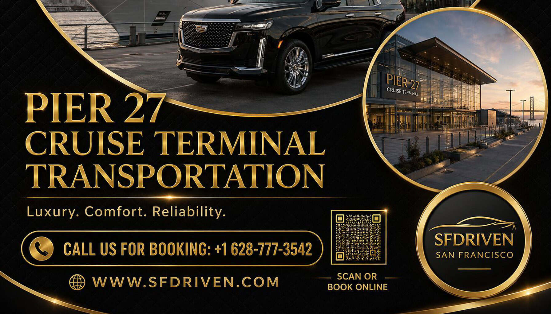 Pier 27 Cruise Terminal Transportation with luxury black SUV and SFDRIVEN private chauffeur service