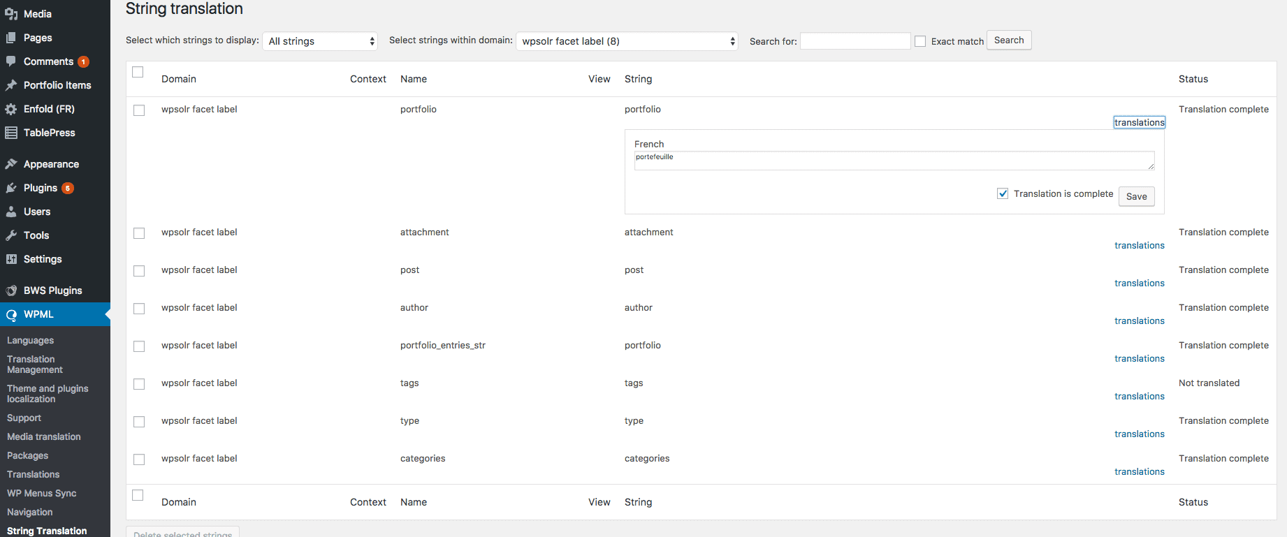 wpsolr multilingual - wpml string translation module