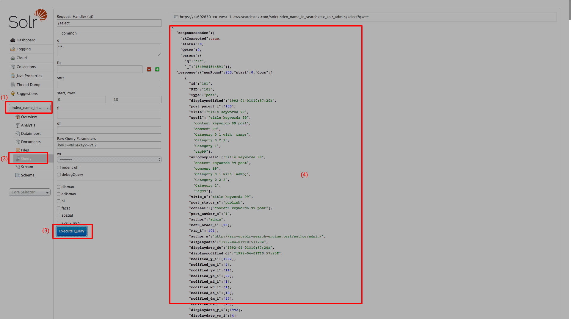 SearchStax: query the index in Solr admin console