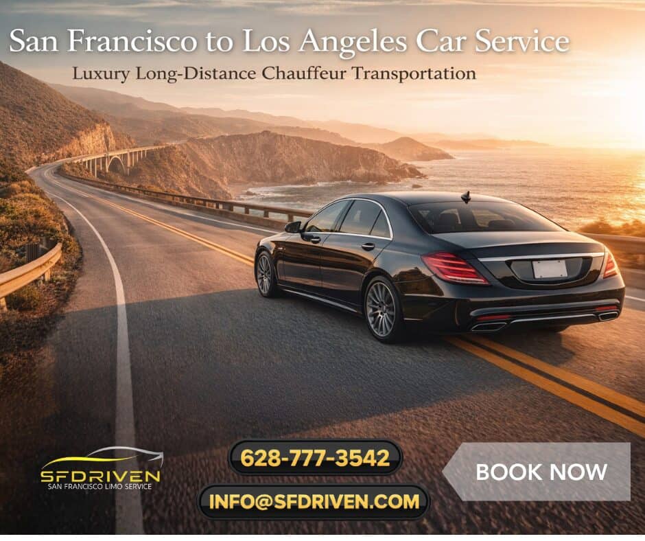 Luxury black car service from San Francisco to Los Angeles with professional chauffeur on Pacific Coast Highway