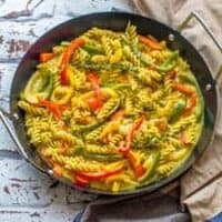 Vegan rasta pasta dish square view