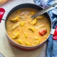 Large pot of corn soup