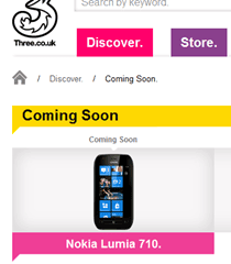 nokia lumia 710 coming soon on three website