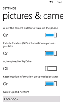 windows phone 7 camera settings
