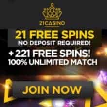 21 Casino free spins
