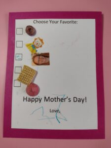 A finished quick mother's day craft done by a one year old