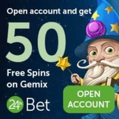 24hBet Casino - 50 FS no deposit & 300 free spins & 200% bonus