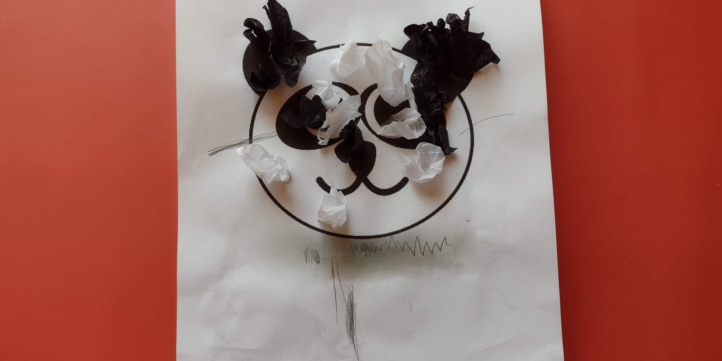 Preschool Panda Craft Using Tissue Paper and Glue
