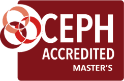 CEPH accredited logo for master's program in red and white