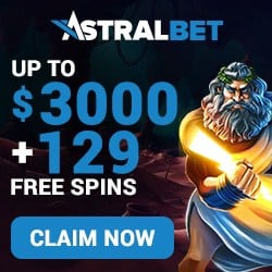AstralBet Casino welcome bonus: €3000 and 129 free spins