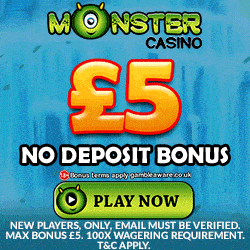 Monster Casinon Review: £5 gratis NDB + 50 free spins + £500 free bonus