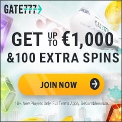 Gate777 100 gratis spins and $1000 free bonus