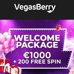 Vegas Berry Casino €1,000 free bonus + 200 no wager free spins
