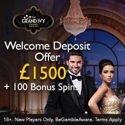 Grand Ivy Casino £1500 cash bonus & 120 bonus spins - free play!