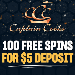 Captain Cooks Casino 100 FS for $5