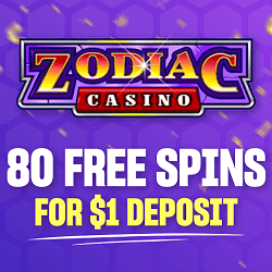 Get 80 chances on $1 deposit at Zodiac Casino! 