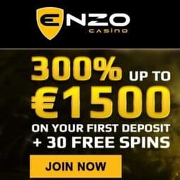 Enzo Casino 300% bonus plus 30 free spins on 1st deposit