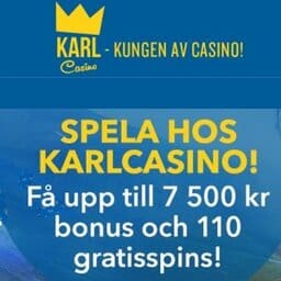 KARL CASINO - 110 gratis spins and 150% up to 7500 kr free bonus