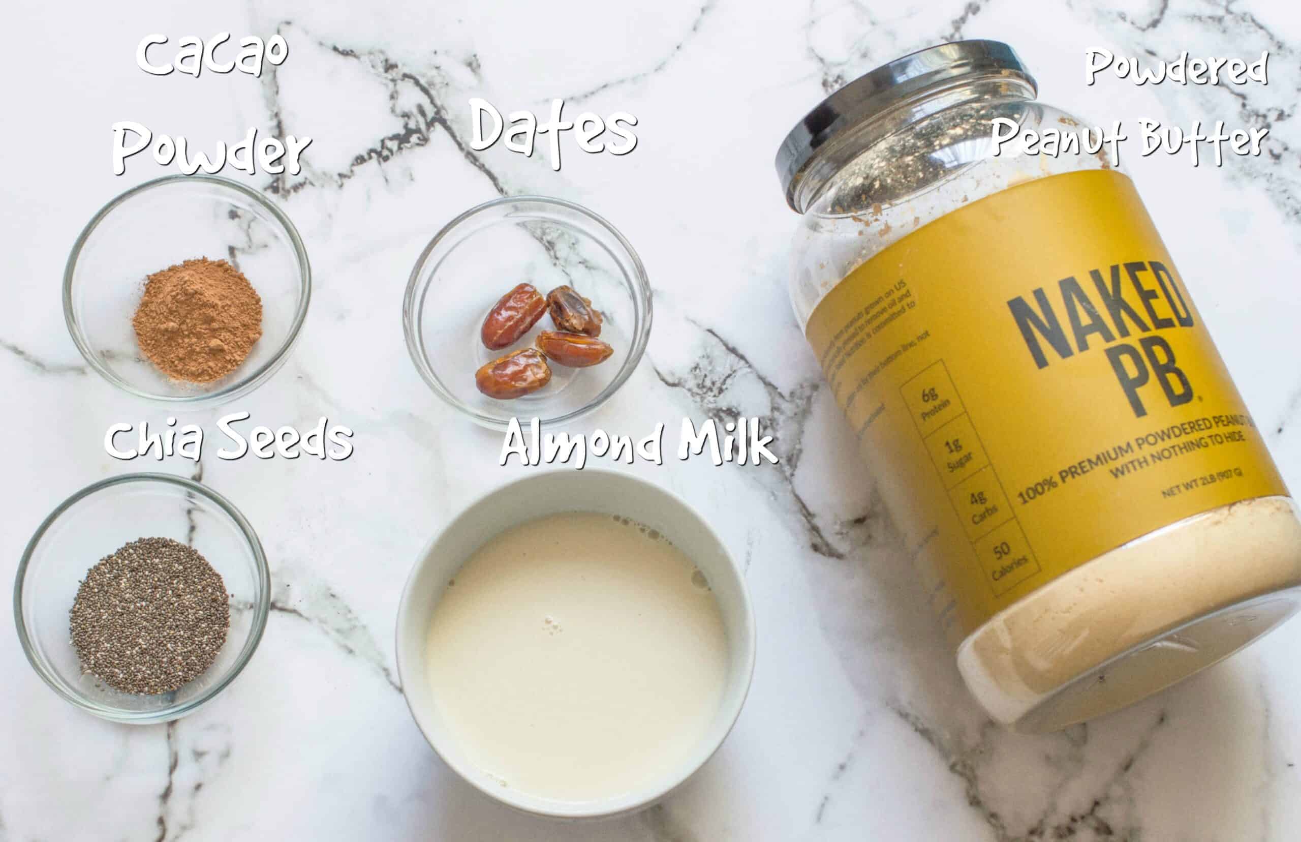 ingredients for vegan chocolate peanut butter shake
