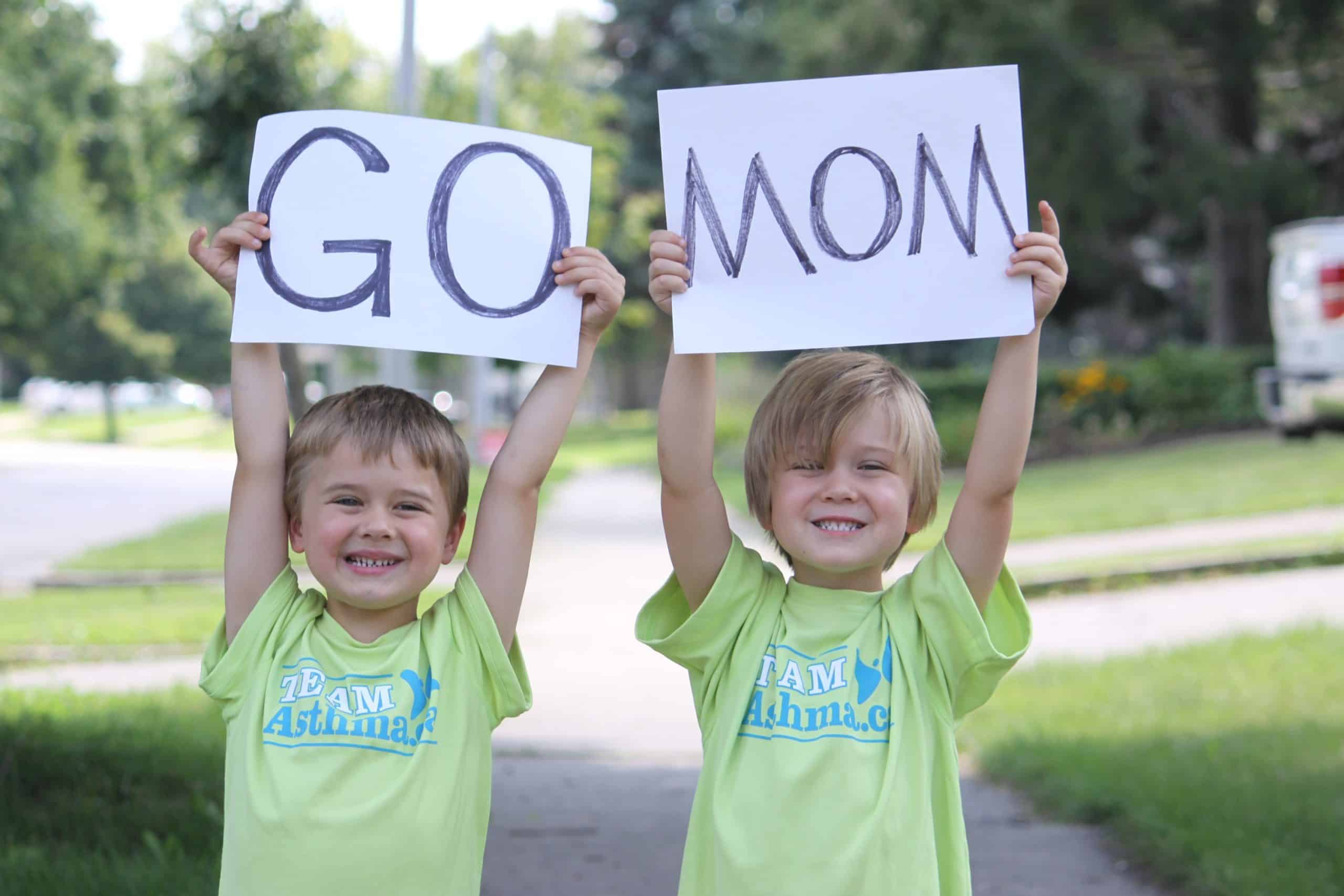 Two boys holding up a Go Mom Sign and wearing Team Asthma T-shirts - Host your own fundraiser image