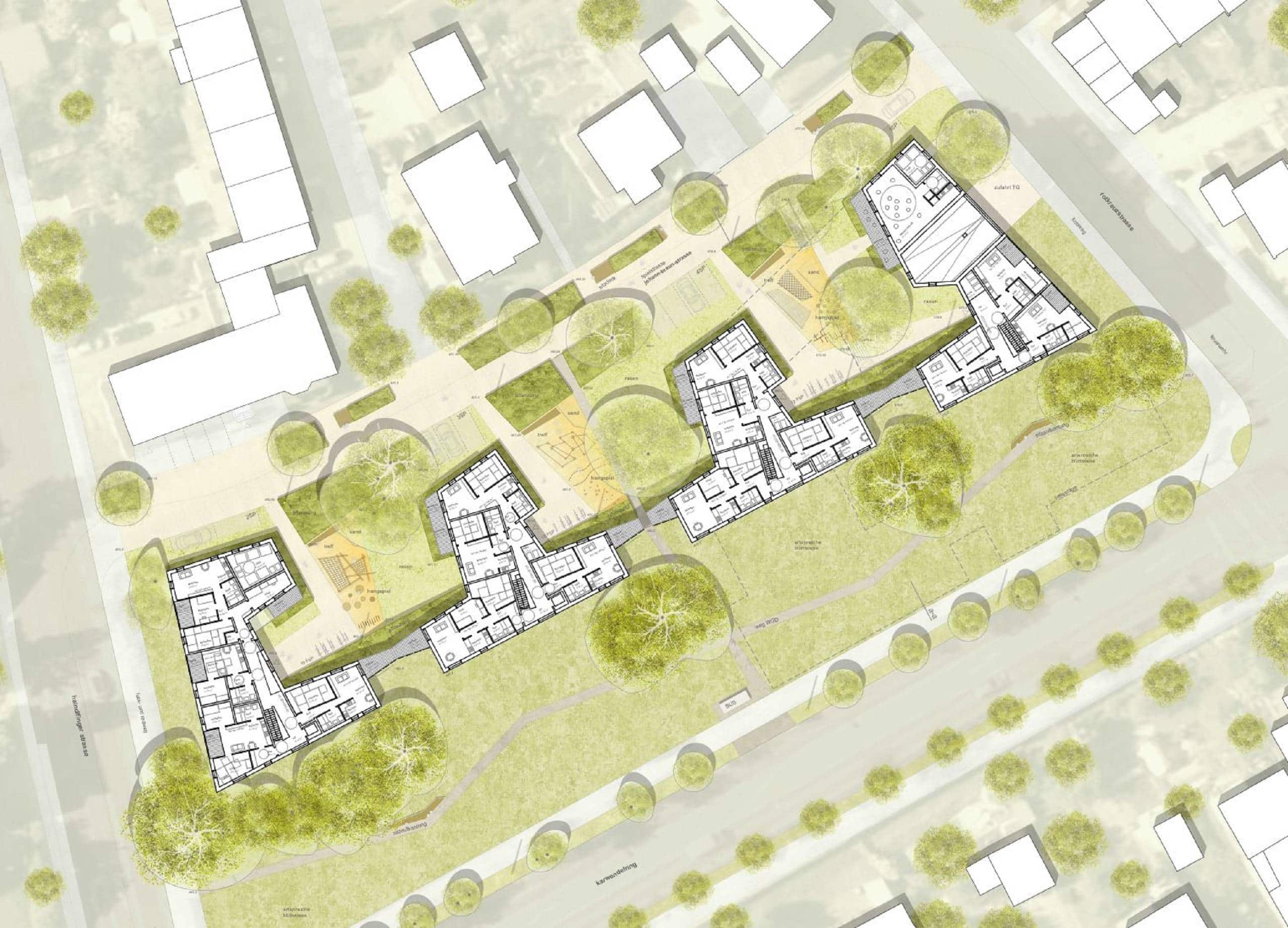 Bild: Lageplan Wettbwerb Johann-Braun-Straße Freising, Plan: ver.de landschaftsarchitektur